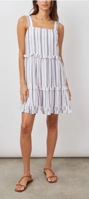 Rails Sandy Tahiti Blue White Pink Striped Tiered Ruffle Feminine Sundress Large thumbnail 1