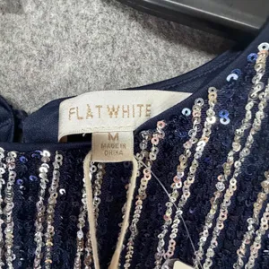 Anthropologie Flat White Sequin Stripe Midi Dress Womens M Blue Evening Cocktail thumbnail 15
