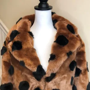 ICHI GINGERBREAD BROWN Faux Fur Coat With Abstract Accents Sz 40 Large NWT thumbnail 2