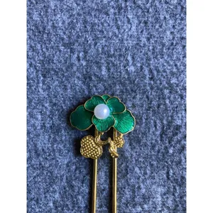 Hanfu Hair Accessories Vintage style Classical Rhinestone‎ lotus leaf Hair stick thumbnail 4