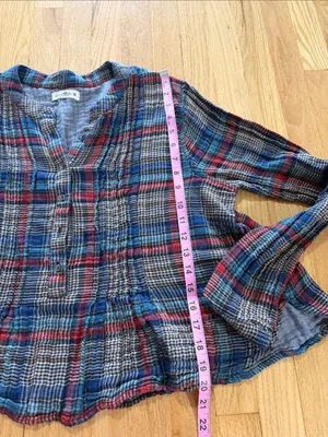 Natural Life Plaid Brushed Cotton Gauze Peplum Blouse Sz M thumbnail 5