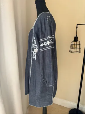 Roller Rabbit Abigail Blue Embroidered Cotton Tunic Dress Boho Medium thumbnail 5