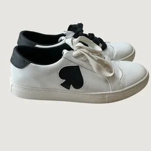 Kate Spade New York Fez White Black Leather Spade Logo Sneakers Womens 9B thumbnail 3