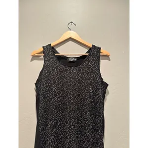ITOO Italy Black‎ Sequin Tank Top Made in Italy Stretch Party Shirt M/L thumbnail 2