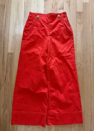 Maeve Anthropologie Fire Red Orange Wide Leg Crop Pants Sz 2 thumbnail 1
