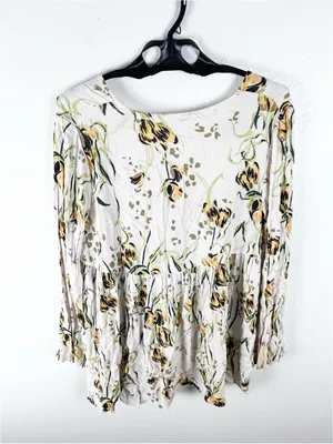 FREE PEOPLE Bella Floral Long Sleeves V-Neck Tunic Top Size Medium Boho Casual thumbnail 2