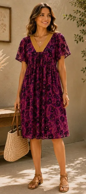 NEW Piper & Scoot Albie Purple Burnout Velvet Paisley‎ Midi Dress L PSD4193-PS thumbnail 1