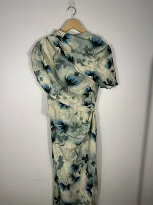 Asos Women's Natural High Neck Drape‎ Bodice Cape Floral Maxi Dress Women’s Sz 8 thumbnail 2