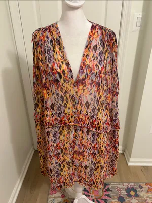 IRO Orange Plum Ohno Abstract Tribal Print Mini Flowy Tie Waist Sleeveless Dress thumbnail 5