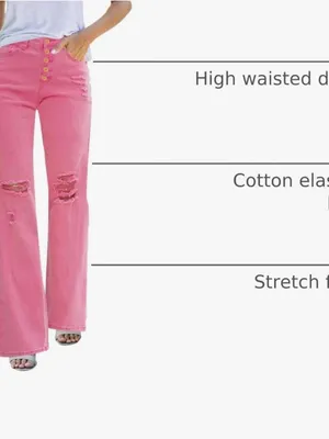 Lookbook Store Pink NWOT High-Rise Distressed Stretchy Wide-Leg Jeans thumbnail 3