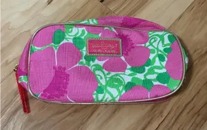 Lilly Pulitzer For Estée Lauder Cosmetic Bag Pink Green Floral Travel Case thumbnail 1