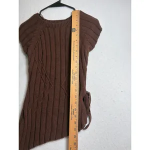 Zara Womens Brown Ribbed Asymmetrical Side Tie Short Sleeve Knit Top Small thumbnail 10