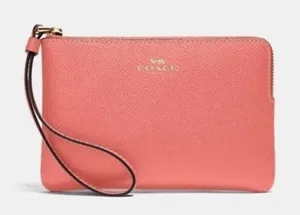 Coach Pink Corner Zip Wristlet Crossgrain Leather Wallet NWT thumbnail 1