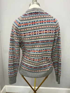 J. Crew Gray Fair Isle Crewneck Sweater with Red & Blue Accents thumbnail 1