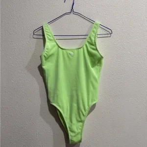Adidas Essentials Green Ribbed Velour Deep U Back One Piece Swimsuit Size 4 Neon thumbnail 5