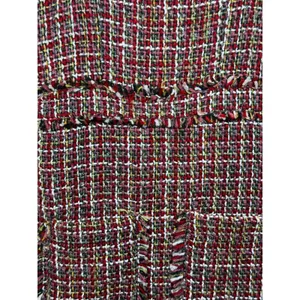 Olivaceous Mini Dress Women S Red Multi Tweed Fringe Hem Sleeveless Zip Back thumbnail 3