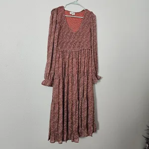 &merci Long Sleeve Floral Tiered Midi Dress in Dusty Rose thumbnail 2
