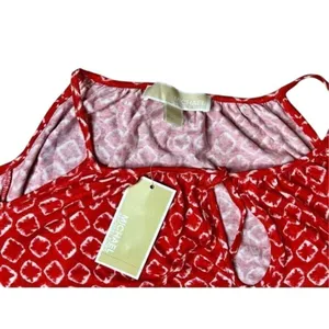 Michael Kors Orange‎ Red Open Shoulder Keyhole Blouse LARGE Bohemian NWT thumbnail 3