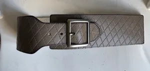 Wide Quilted Taupe Elastic Waist Belt with Buckle thumbnail 1