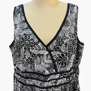 Lola P 2X Black White Floral Beaded Sleeveless‎ Cotton Dress Midi Bohemian Indie thumbnail 2