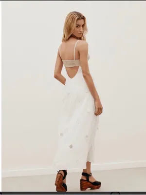 Cream and Tan Cutout Maxi Dress with Decorative Accents thumbnail 2