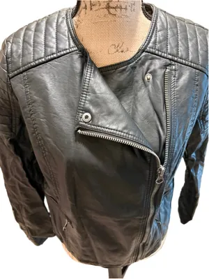 Free People Faux-Leather Quilted Moto Jacket Women's Size 6 (oversized) NWT thumbnail 7
