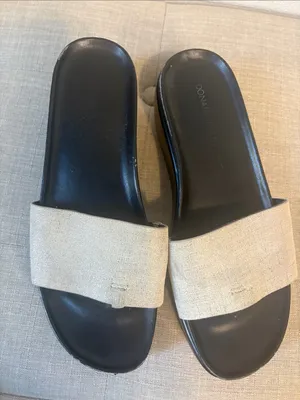 Donald J. Pliner Fiji Black Platform Slide Mules with Beige Fabric Strap 7.5 thumbnail 3