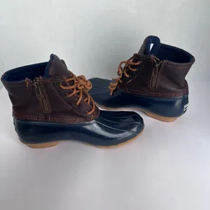 Sperry STS91175 Saltwater Duck Rain Winter Brown Leather Navy Lace Up Boots 7M thumbnail 7