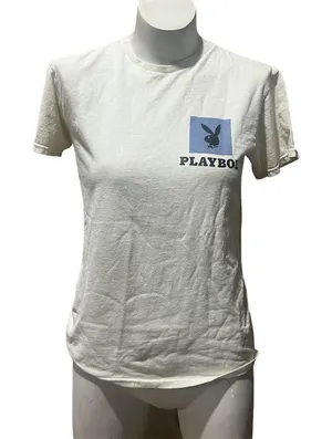 Playboy Women's White T-Shirt XS Multi-Color Bunny Print Logo thumbnail 1