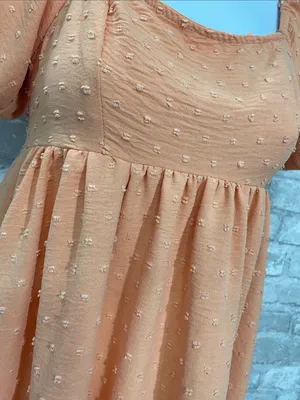 Altar'd State Peach Orange Swiss Dot Puff-Sleeve Mini Dress thumbnail 3