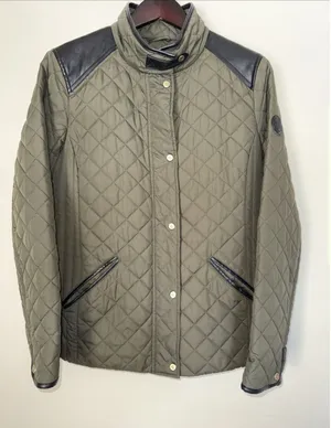 Ralph Lauren Black Women's Medium Zip Pocket Button Diamond Quilted Field Jacket thumbnail 1