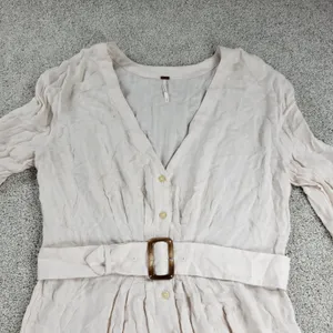Free People Womens Belted‎ Top Medium Cream Solid Button Down Long Sleeve Blouse thumbnail 15
