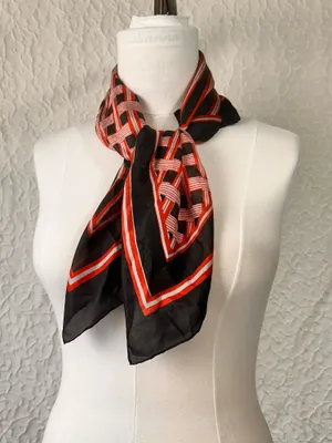 Vintage Triangle Silk Scarf 28x29 Lightweight Geometric Soft Head Cover thumbnail 1