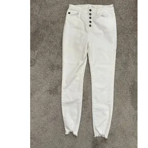 Kancan Womens White High Rise Button Fly Skinny Jeans Raw Hem Denim, sz 7/27 thumbnail 2