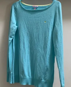 Lilly Pulitzer Blue Green Teal Pullover Sweater Large Long Sleeve Beautiful HTF thumbnail 1