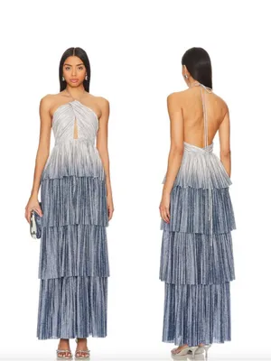 Line & Dot Oracle Maxi Dress Denim Blue Halter Tiered Ruffle Formal Gown thumbnail 2