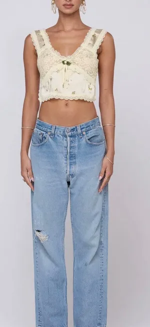 RESA Butter Yellow Floral Crop Top thumbnail 1