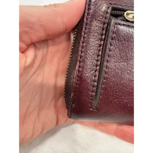 Fossil Logan Zip Around Clutch Wallet Burgundy Leather Teal Interior Wristlet thumbnail 5