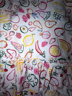 AQUA Bloomingdale’s Fruit Print Tiered Mini Dress Lace Up Back M thumbnail 2