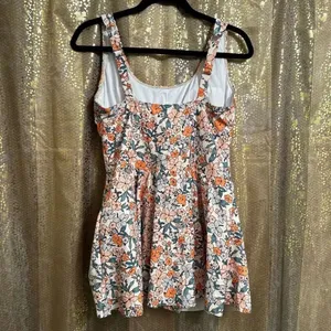 Cupshe Orange Peach Floral Scoop‎ Neckline Ruching Swimdress XL NWT thumbnail 2
