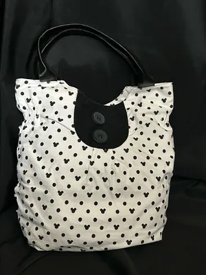 Walt Disney World Disneyland Resort Mickey Mouse Polka Dot White Black Tote Bag thumbnail 1