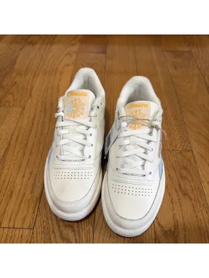 Size 6 US women’s Reebok Club C Revenge Sneakers White Light Blue Gold Leather thumbnail 4
