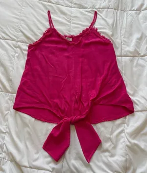 Umgee Cami Tank Top Womens Large Pink Linen Blend Frayed Fringe Tie Front‎ Beach thumbnail 1