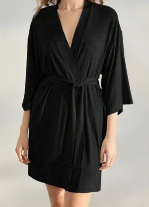 Elegant Black Women's Three-Quarter Sleeve Robe Size L thumbnail 1