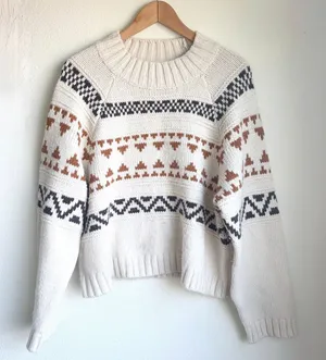 UNIVERSAL THREAD Fair Isle Geometric Cream Chunky Knit Sweater Womens Large thumbnail 1