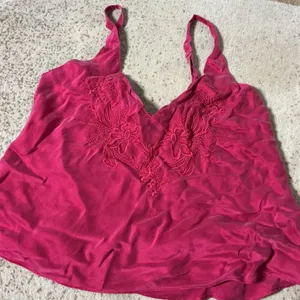 Satin Silk Floral Embroidered Cami Tank Top Women Medium Red V-Neck Strap thumbnail 6