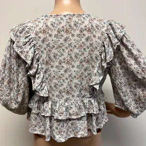 Olivaceous Ruffle Tiered Cropped Top with 3/4 length sleeves thumbnail 5