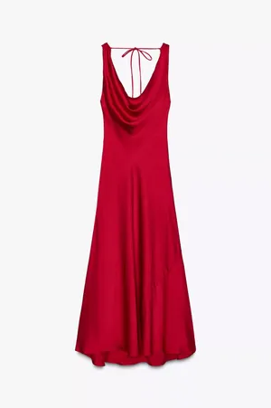 Zara Elegant Red Satin Long Dress Evening Party Gown thumbnail 7