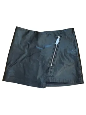 Zara Faux Leather Asymmetrical Wrap Skirt Zipper Closure Black M thumbnail 3