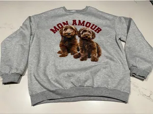 NEW Gray Mon Amour Dog Graphic Sweatshirt M thumbnail 1